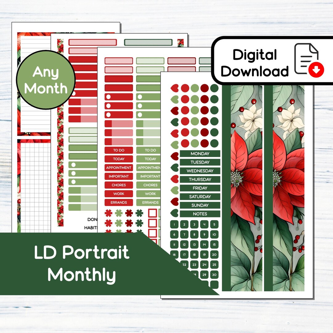 Scout Large Monthly - Poinsettias - Printable Monthly Sticker Kit for ...
