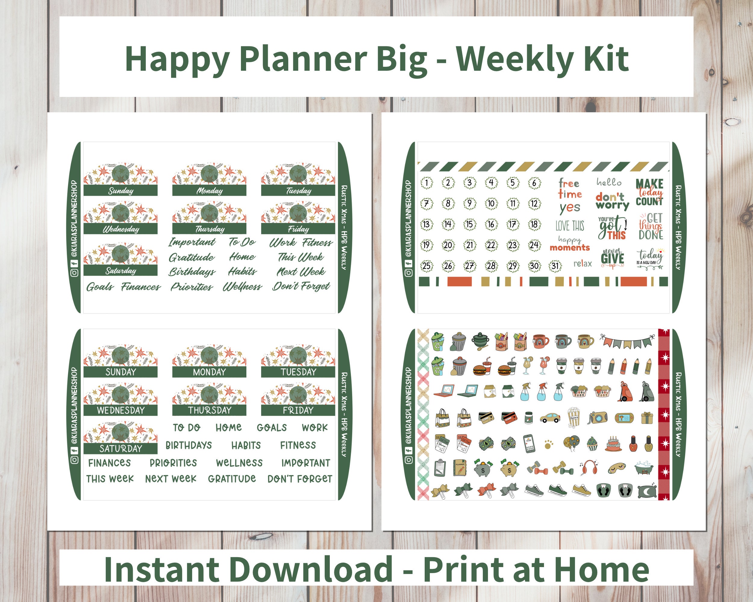 Rustic Xmas - Printable Weekly Sticker Kit for Happy Planner BIG ...