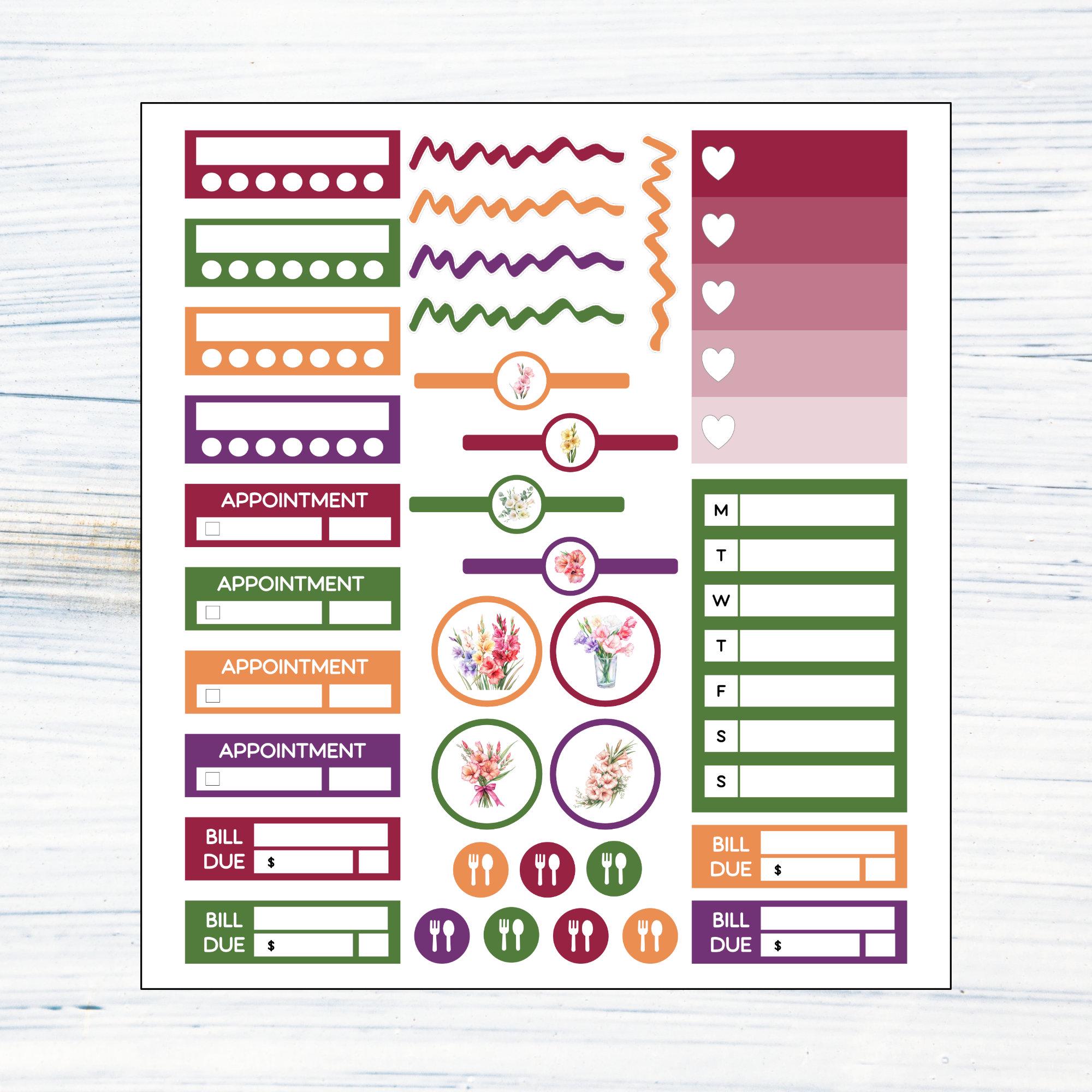 HP BIG Weekly - August Gladiolus Printable Weekly Sticker Kit for Happy ...