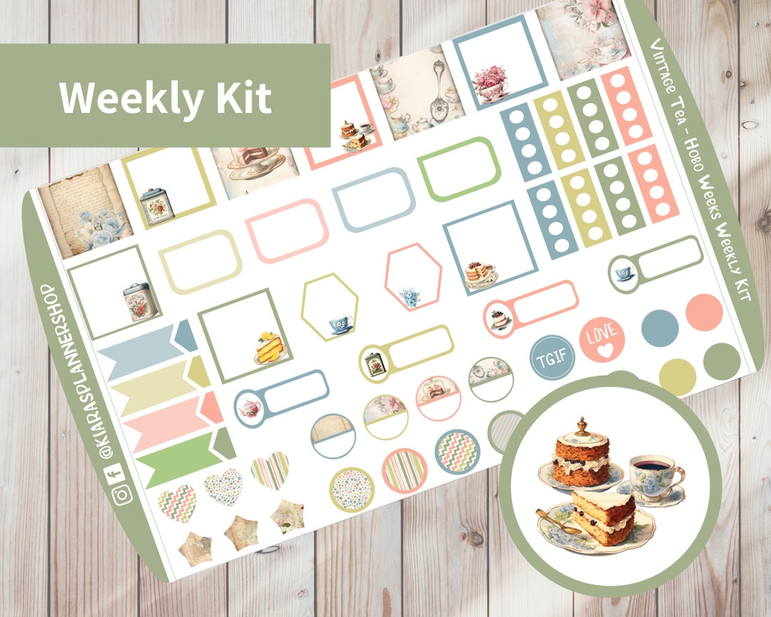 Vintage Tea Hobonichi Weeks Printable Weekly Sticker Kit VTWHW 3.35x7 ...