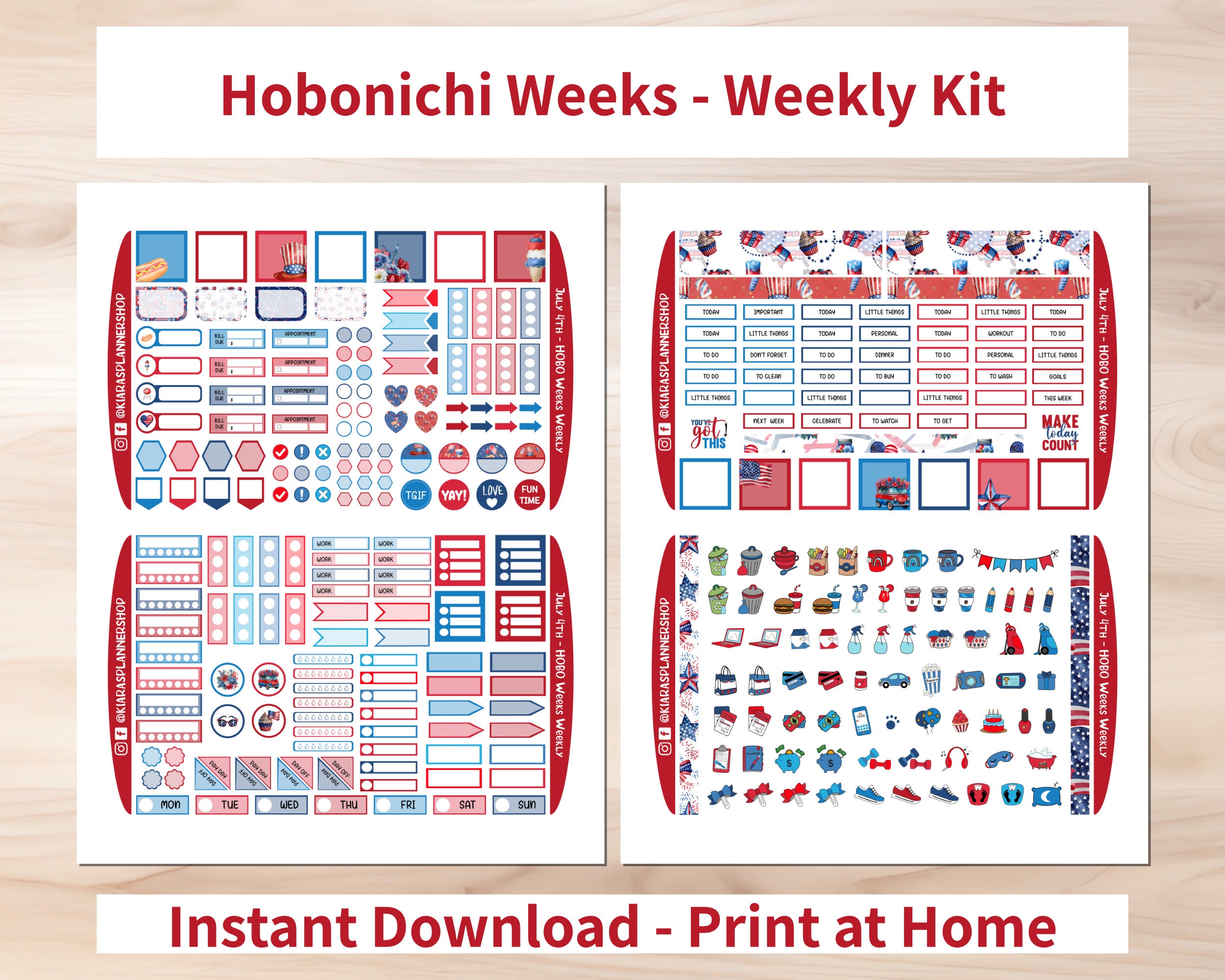 July 4th - Hobonichi Weeks Printable Weekly Sticker Kit (J4WHW) (3.35x7 ...