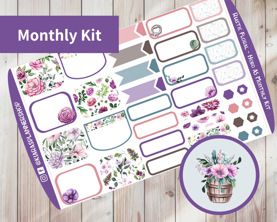 Rustic Floral- Hobonichi Cousin A5 Printable Monthly Sticker Kit ...