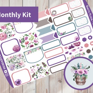 Rustikales Blumen- Hobonichi Cousin A5 Printable Monthly Sticker Kit (RFA5HM) (5,8x8,3)
