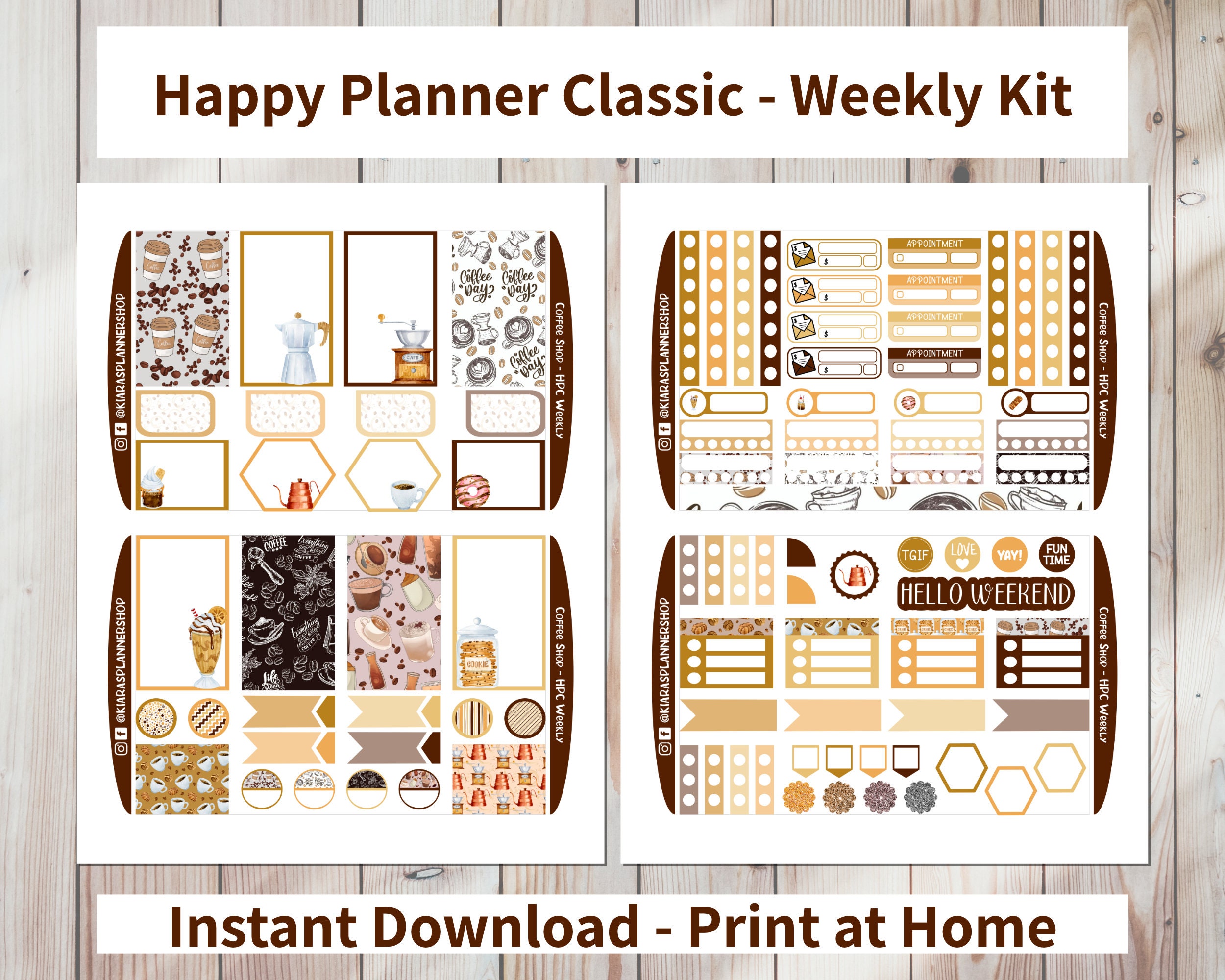 Coffee Shop - Printable Weekly Sticker Kit for Happy Planner Classic ...