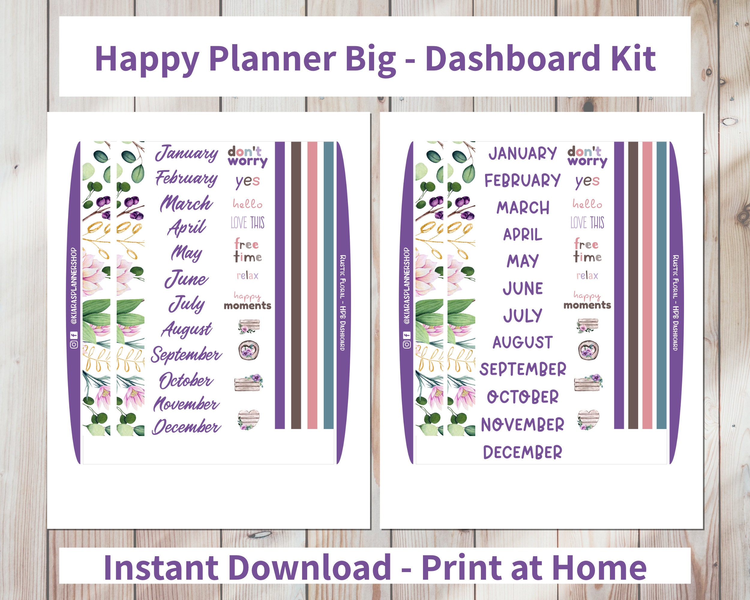 Rustic Floral - Printable Weekly Dashboard Sticker Kit for Happy ...