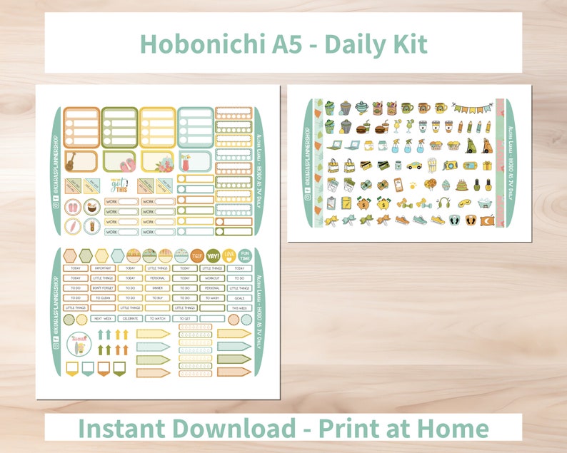 Aloha Luau - Hobonichi Cousin A5 Printable Daily Sticker Kit (ALA5HW ...