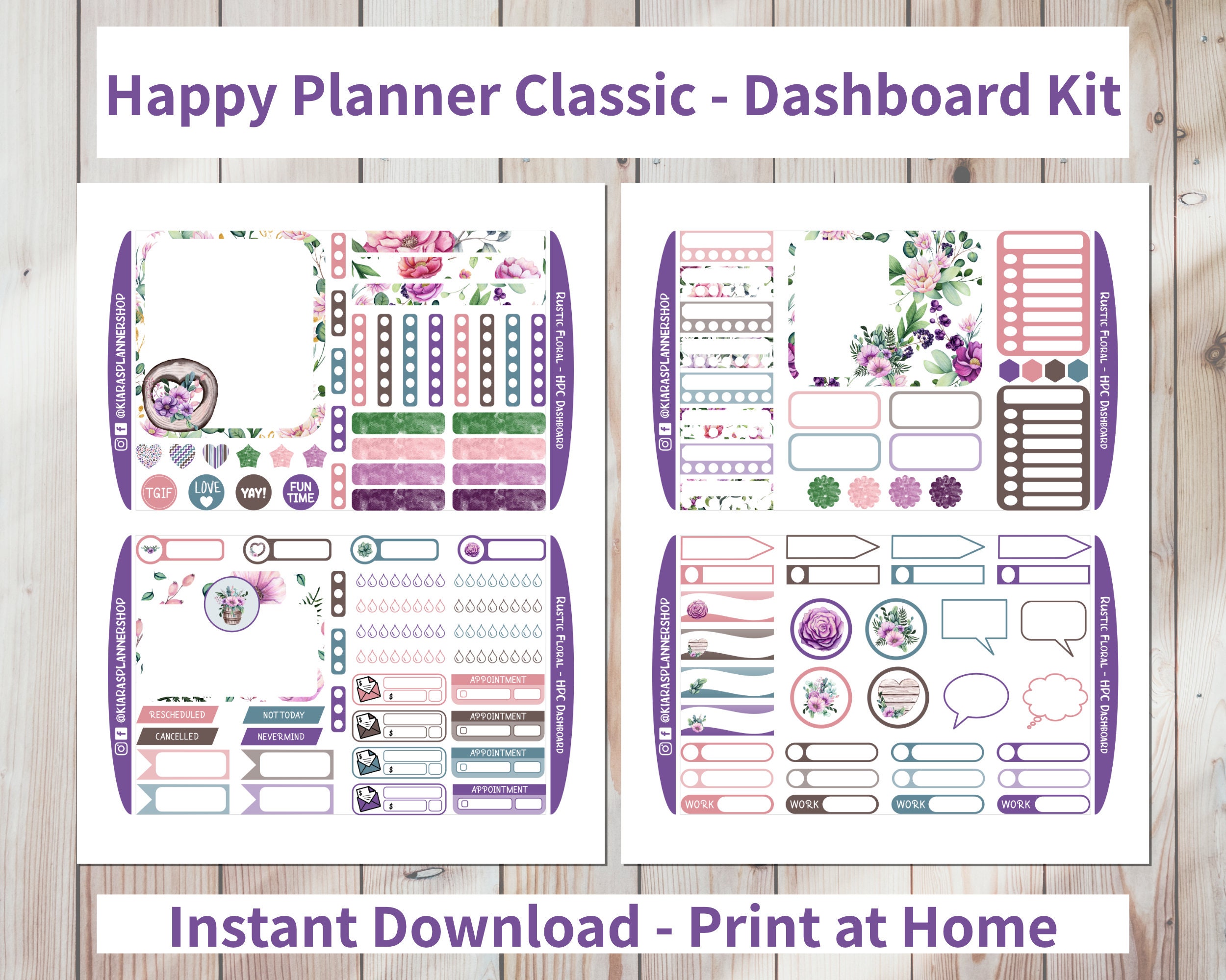 Rustic Floral Printable Weekly Dashboard Sticker Kit for Happy Planner ...