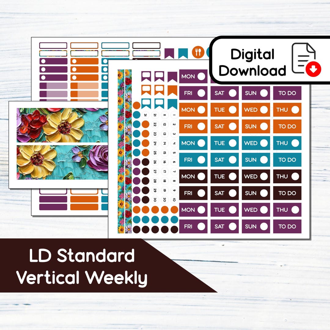 Large Anne (vertical) - Painted Floral - Printable Weekly Sticker Kit ...