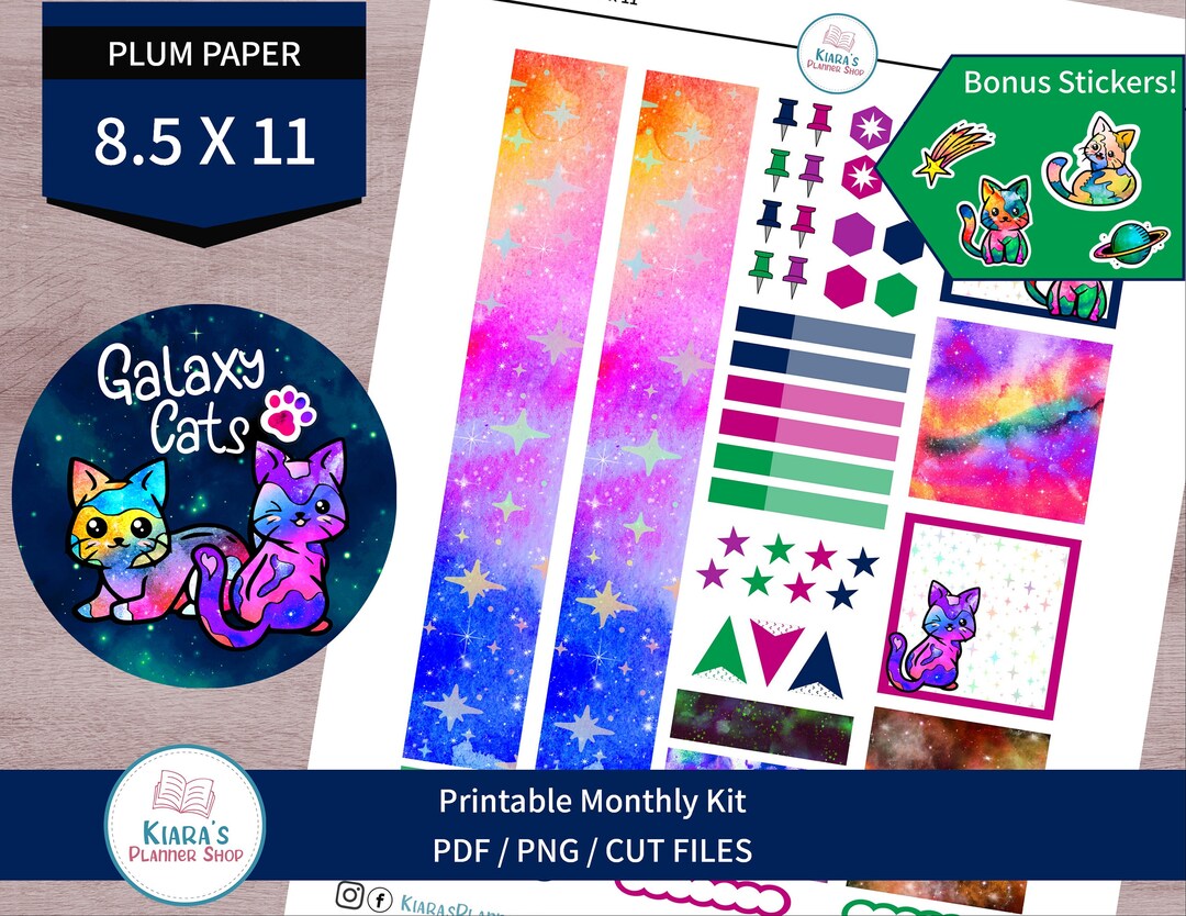Galaxy Cats Printable Monthly Sticker Kit for 8.5 X 11 Planners GCPPM ...