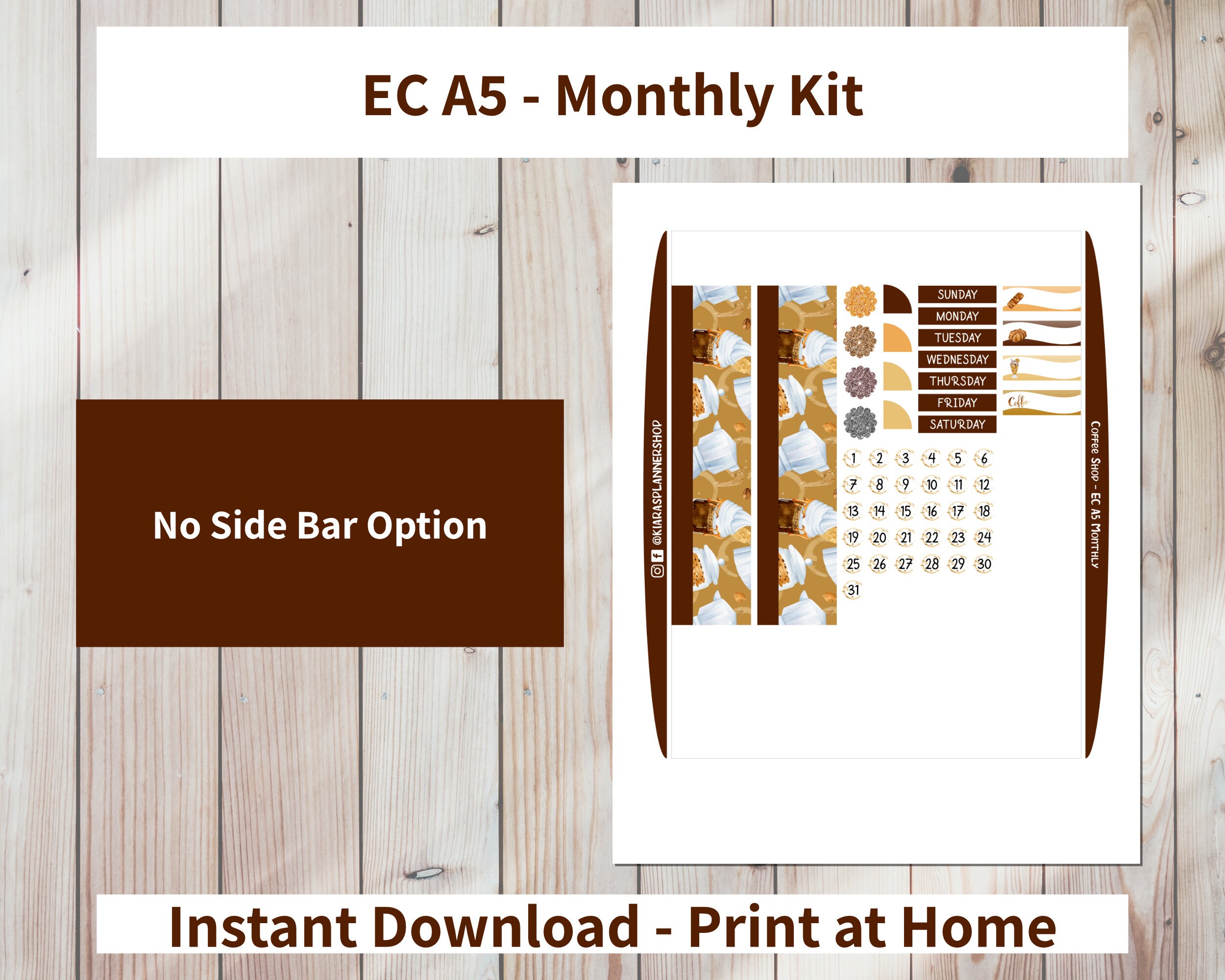Coffee Shop Printable Monthly Sticker Kit for A5 Planners CSA5M 5.8 X 8 ...