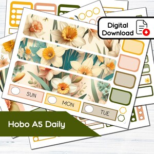 Hobonichi Cousin A5 Daily - Kit de adesivos diários para impressão de narciso de março (5,8 x 8,3) - Kit de download instantâneo BF3