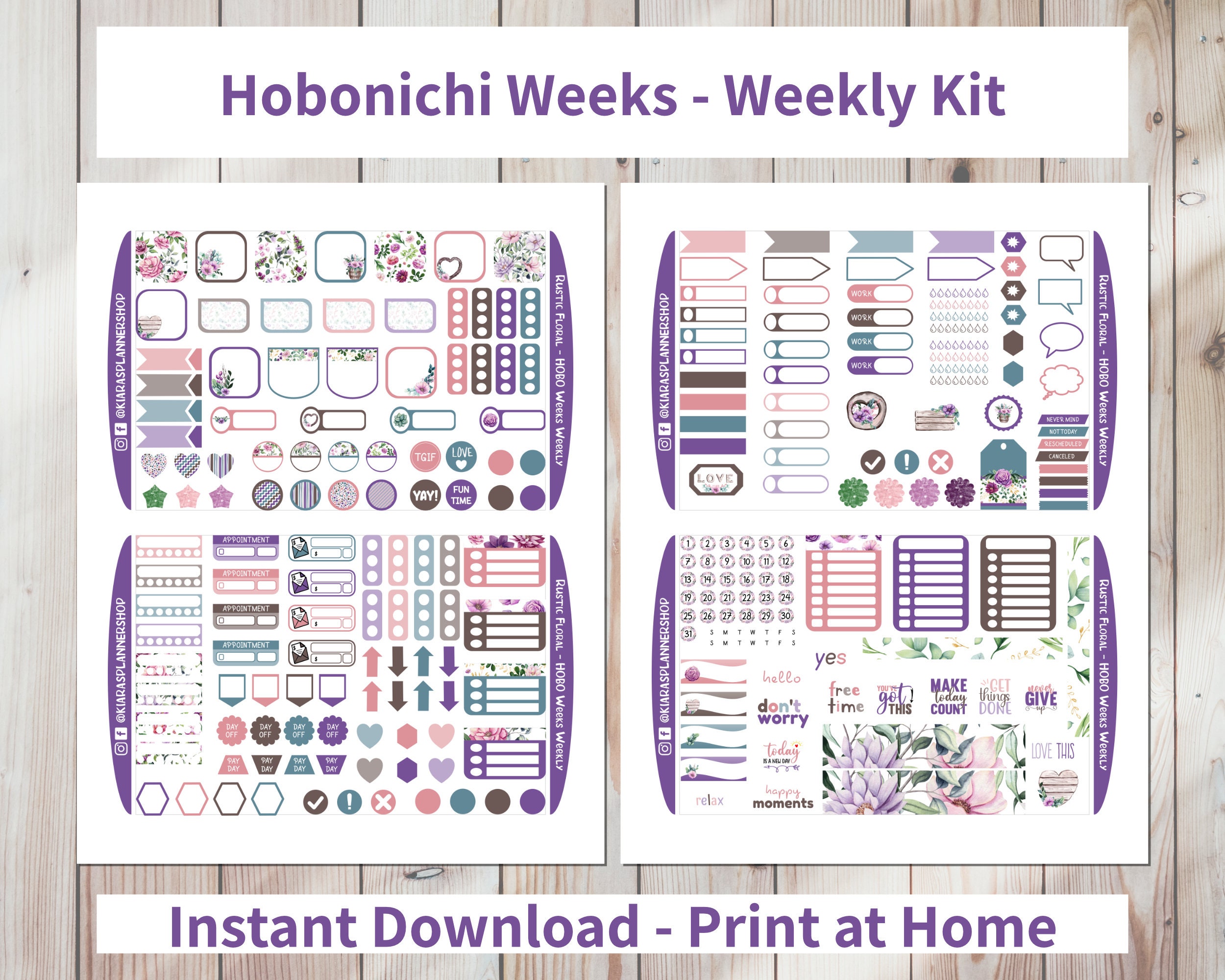 Rustic Floral - Hobonichi Weeks Printable Weekly Sticker Kit (RFWHW) (3 ...