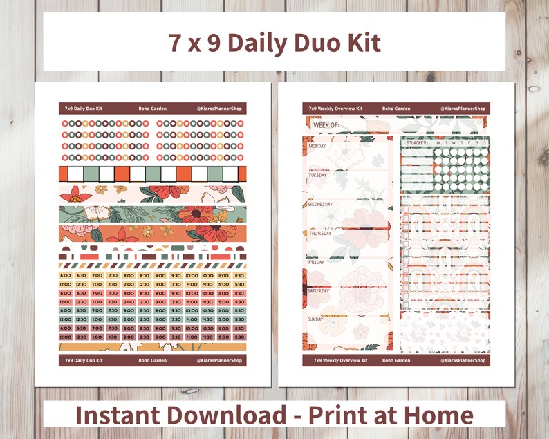 Boho Garden - Printable Daily Duo Sticker Kit for 7x9 Planners (BG79DUO ...