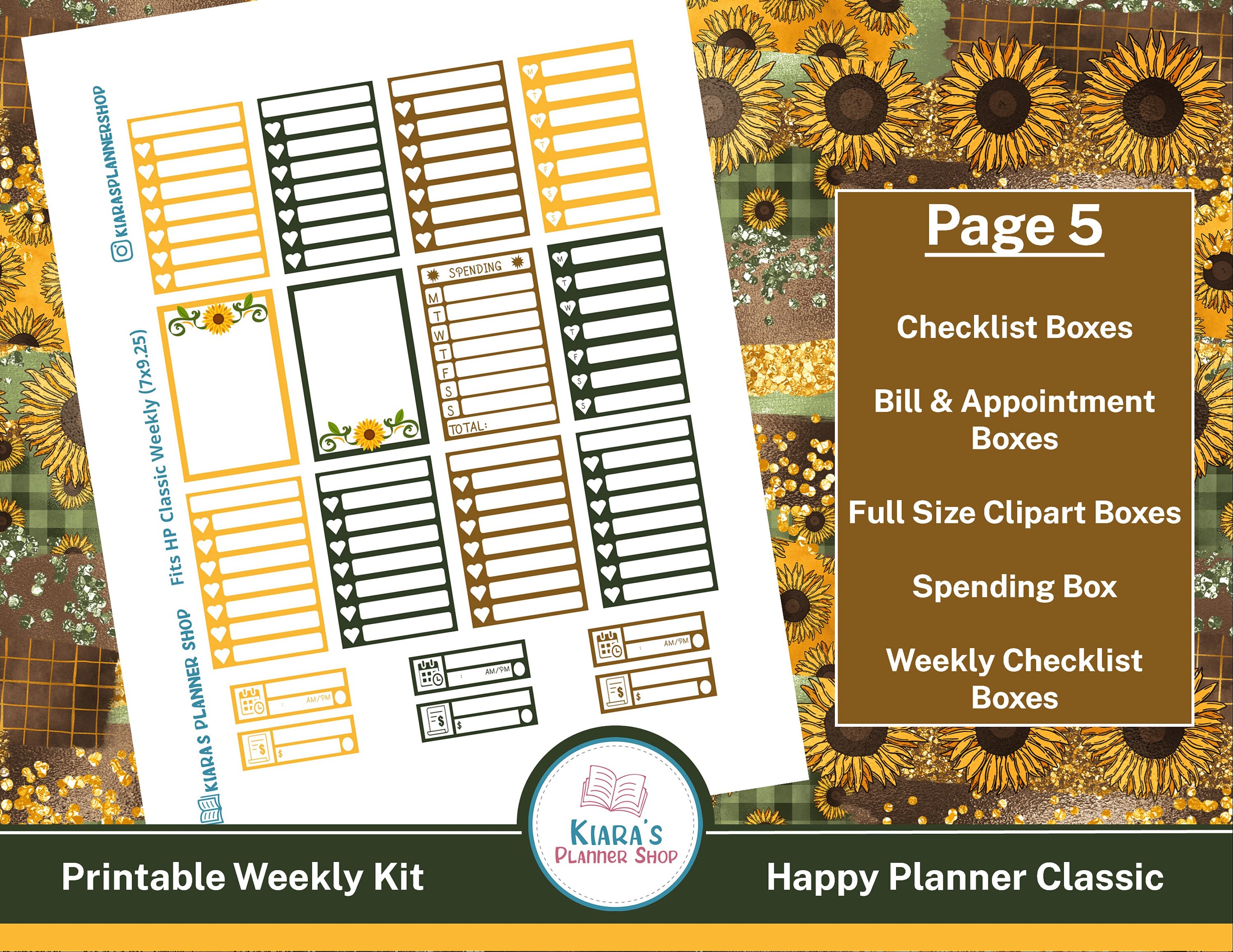 Sunflowers Printable Weekly Sticker Kit for Happy Planner - Etsy