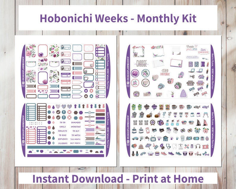 Rustic Floral - Hobonichi Weeks Printable Monthly Sticker Kit (RFWHM ...