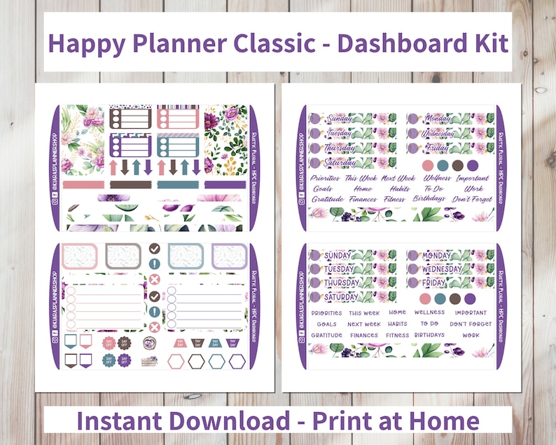 Rustic Floral - Printable Weekly Dashboard Sticker Kit for Happy ...