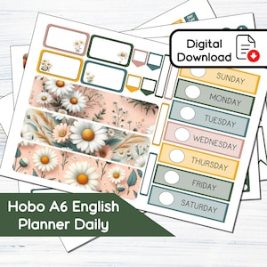Hobonichi A6 Engelse planner Daily - April Daisy afdrukbare dagelijkse/wekelijkse stickerkit (5,9 x 4,1) - Instant Download Kit BF4