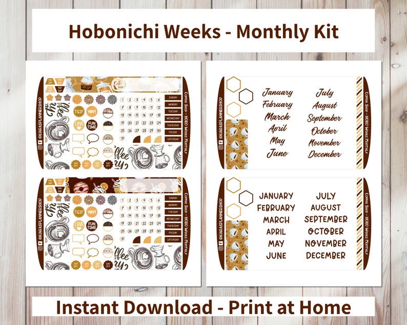 Coffee Shop - Hobonichi Weeks Printable Monthly Sticker Kit (CSWHM) (3 ...