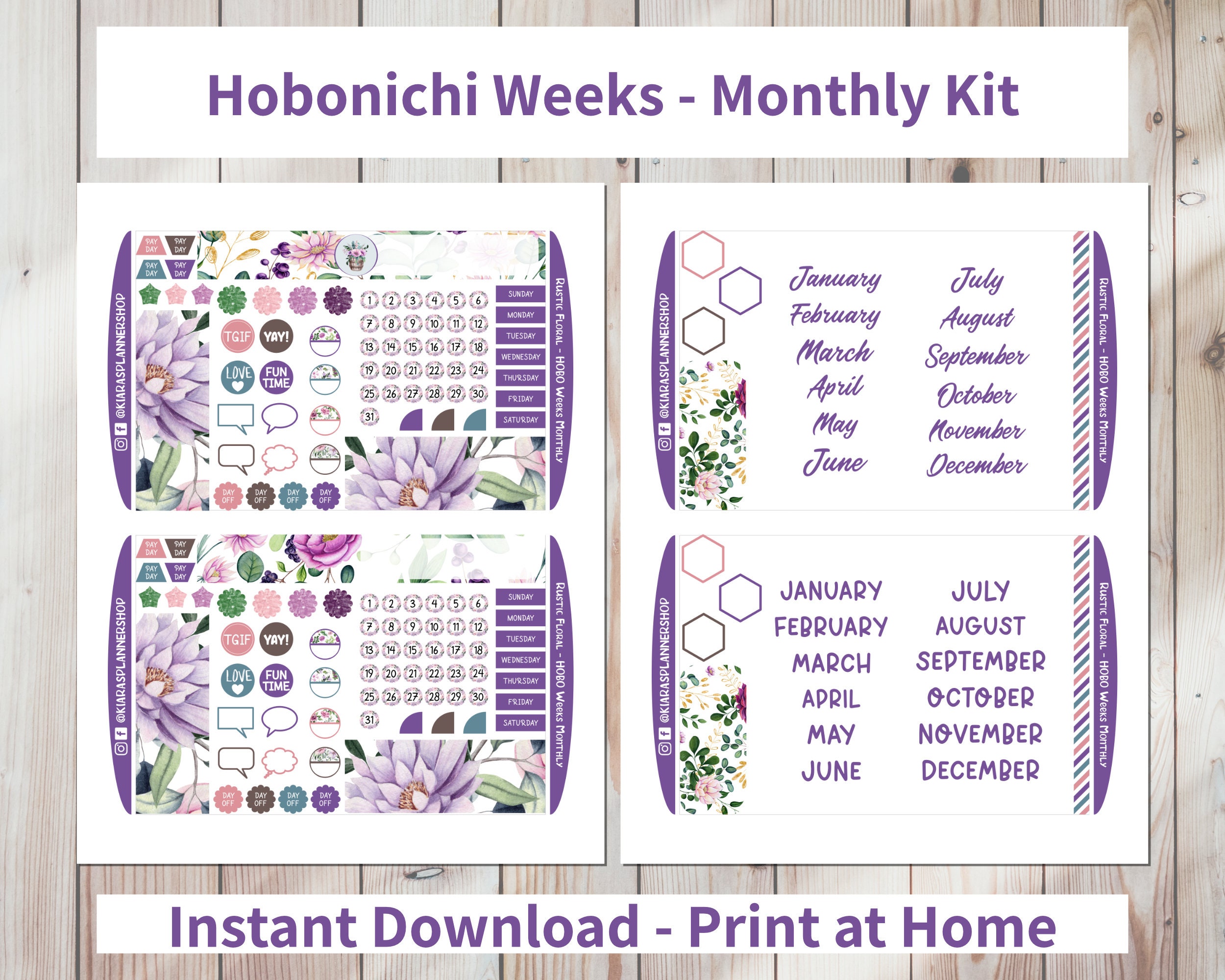 Rustic Floral - Hobonichi Weeks Printable Monthly Sticker Kit (RFWHM ...