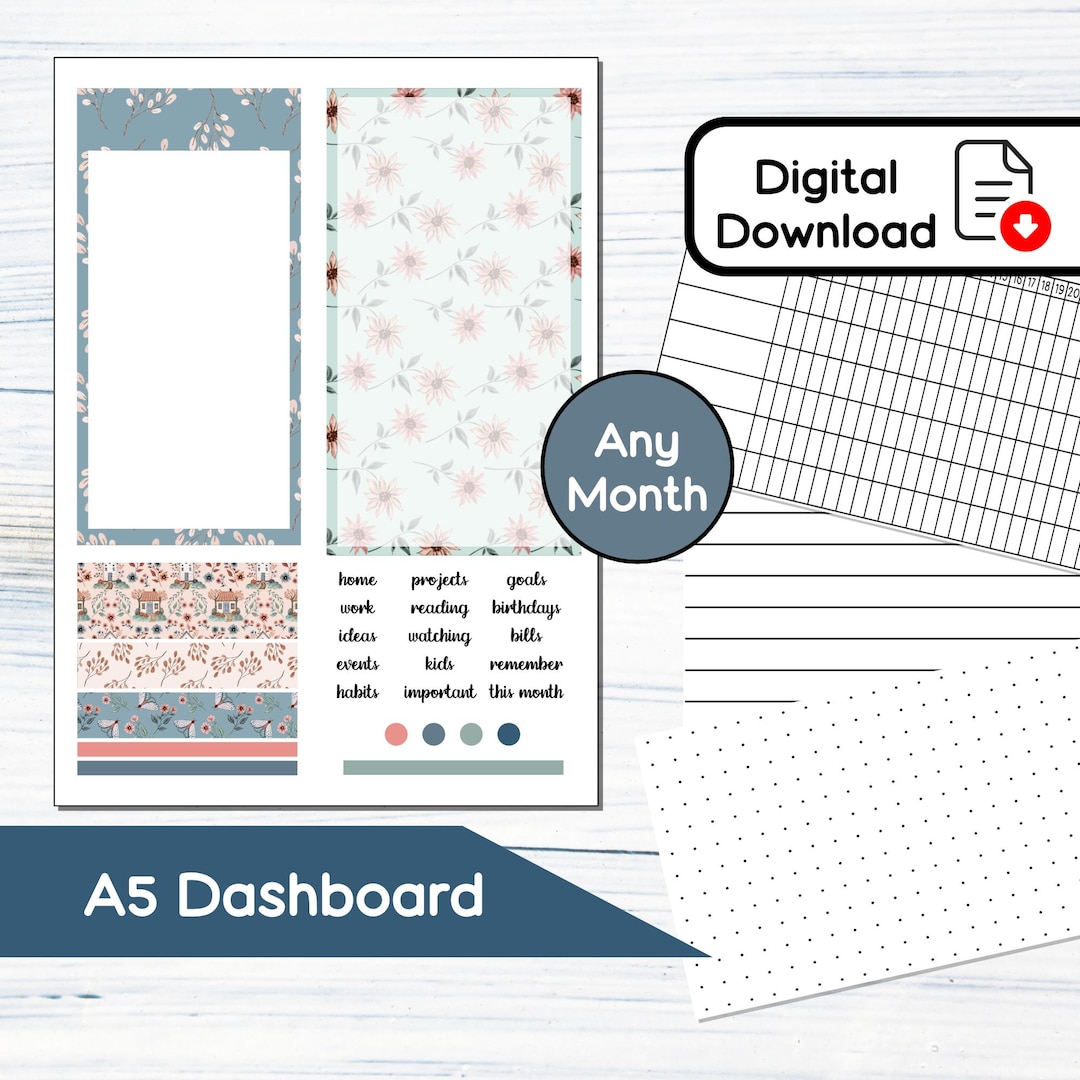 A5 Dashboard - Floral Fall Printable Dashboard Sticker Kit for A5 ...