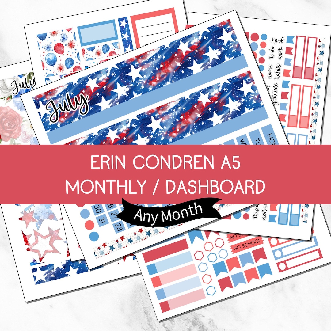 KIT 212 | Independence Day | July - Any Month | Erin Condren A5 Month ...