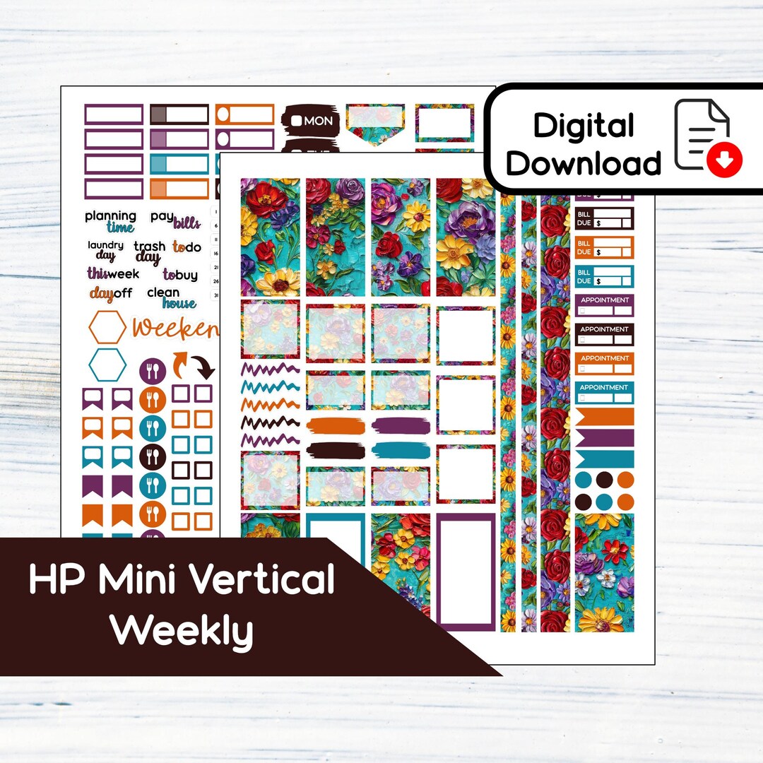 HP Mini Weekly - Painted Floral Printable Weekly Sticker Kit for Happy ...