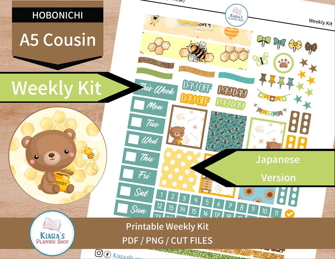 Honey Bears Hobonichi Cousin A5 Printable Weekly Sticker Kit HBA5HW 5 ...