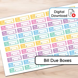 Lichtschema - Bill Due Boxen - 50 Aufkleber - Instant Download - BUJO