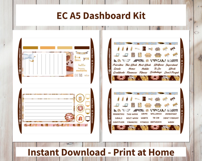 Coffee Shop - Printable Monthly Dashboard Sticker Kit for A5 Planners ...