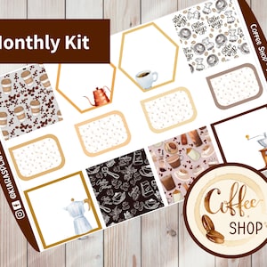 Coffee Shop - Printable Monthly Sticker Kit for Happy Planner Classic (CSHPCM) (7x9.25)