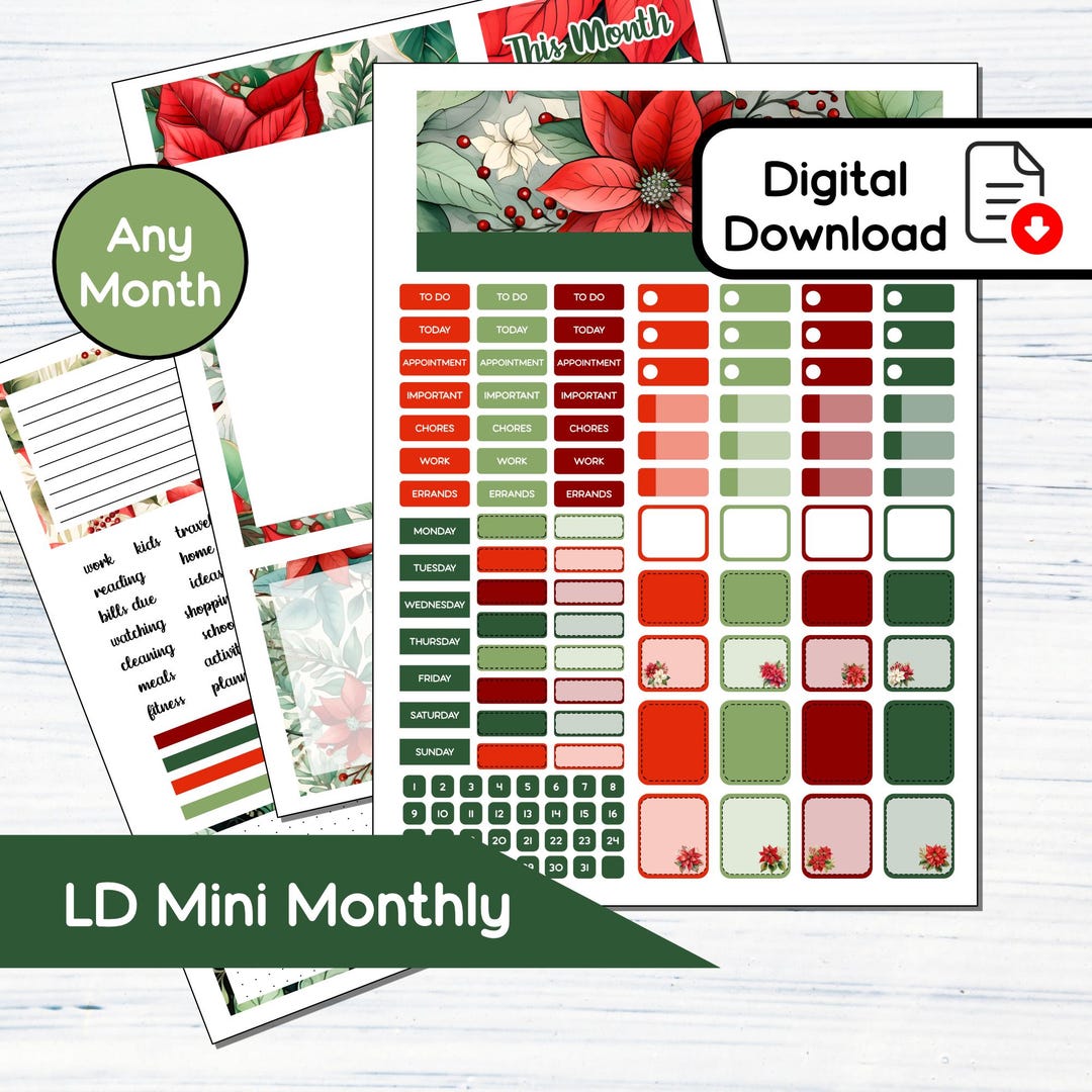 Small Monthly - Poinsettias - Printable Monthly Sticker Kit for Laurel ...