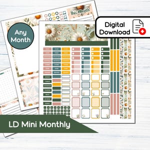 Mini Monthly - April Daisy - Kit de adesivos mensais para impressão para Laurel Denise Mini - KIT BF4 - Download instantâneo
