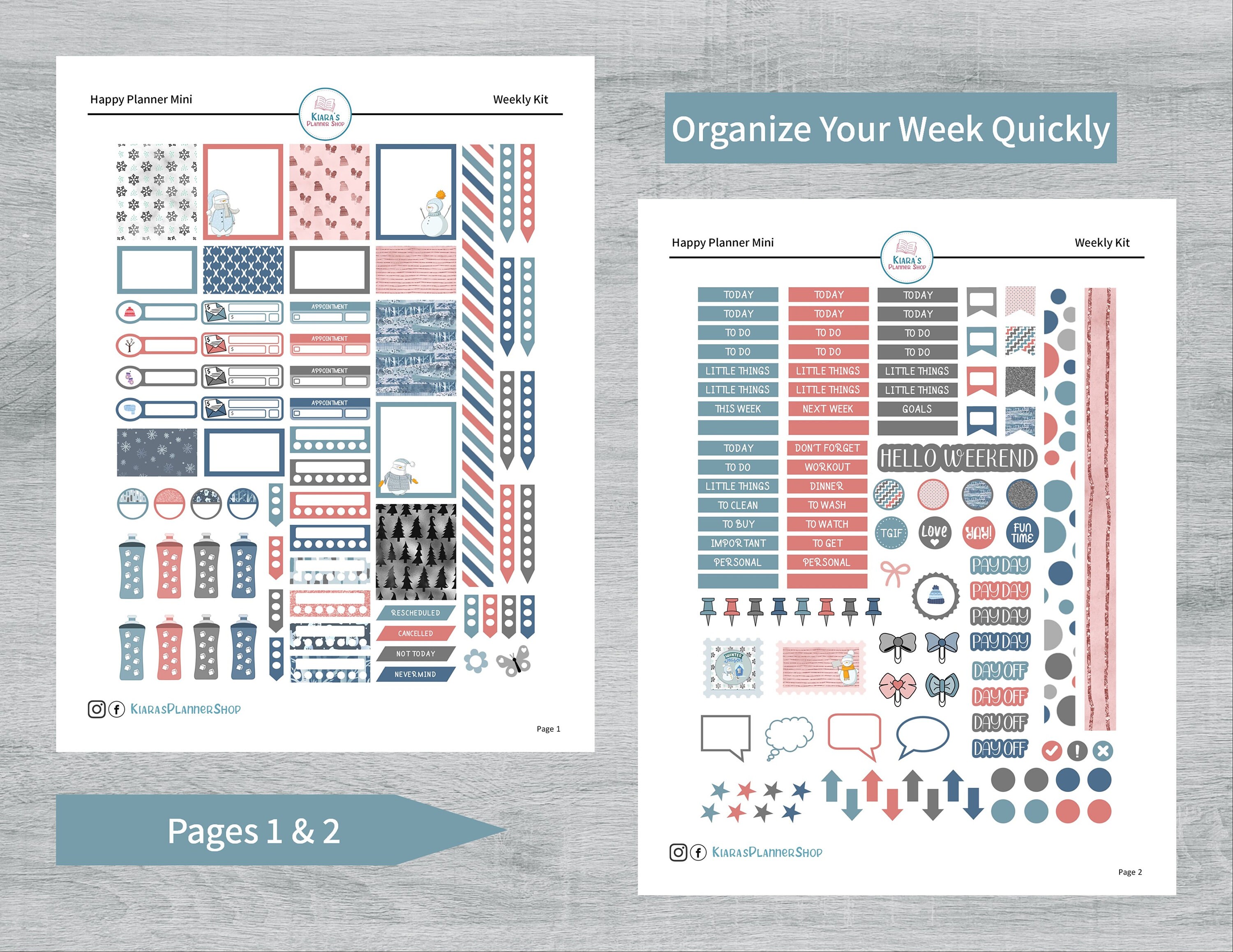Winter Season Printable Weekly Sticker Kit for Happy Planner Mini ...