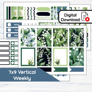 Hebdomadaire vertical 7 x 9 - Kit d'autocollants hebdomadaires imprimables Muguet de mai pour agendas 7 x 9 Erin Condren - Kit de téléchargement immédiat BF5