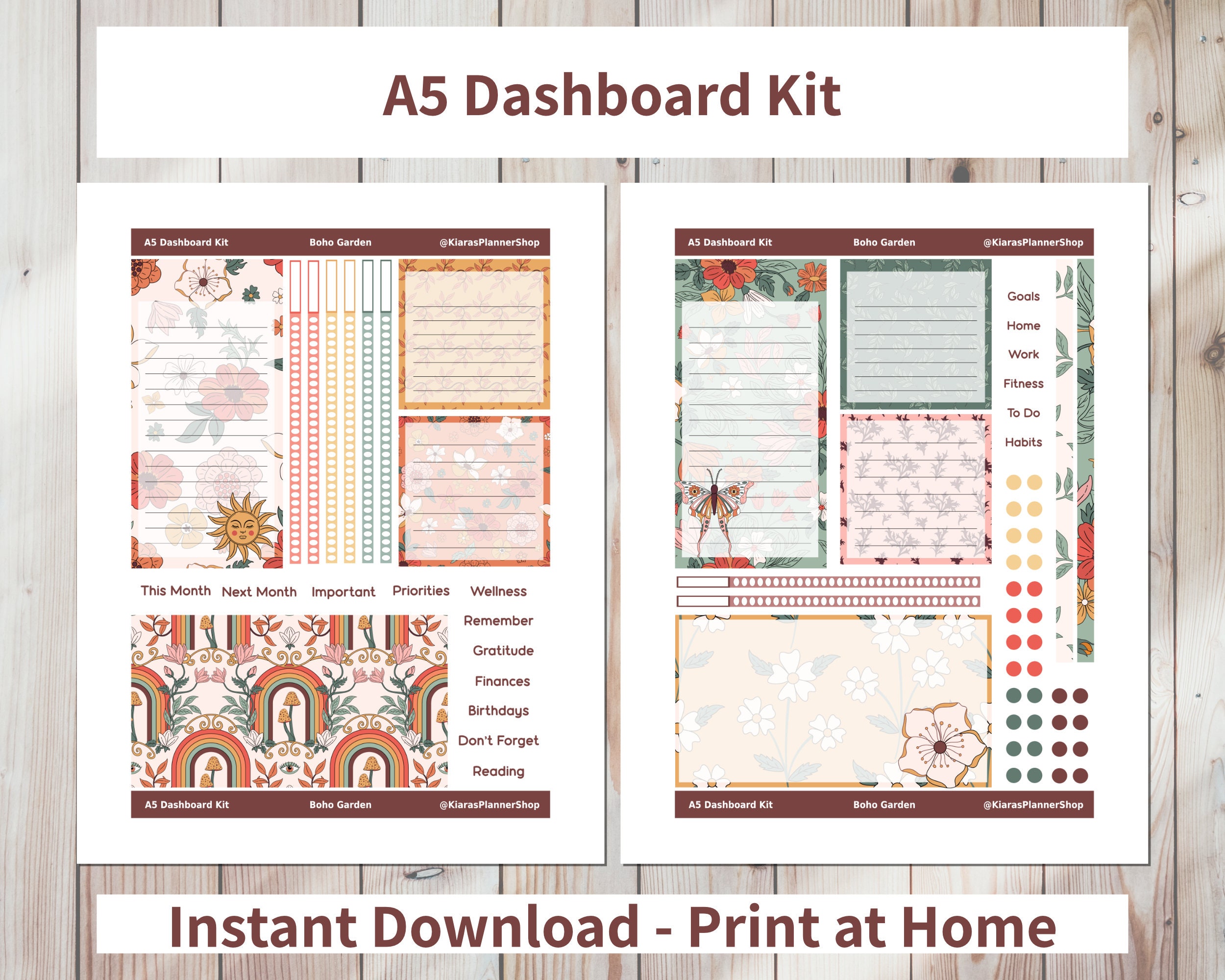 Boho Garden - Printable Monthly Dashboard Sticker Kit for A5 Planners ...