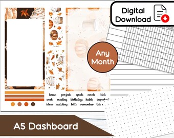 A5 Dashboard - Pumpkin Spice Latte Printable Dashboard Sticker Kit for A5 Planners Erin Condren - Instant Download Kit 122
