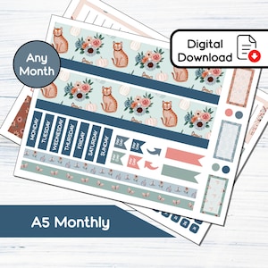 A5 Monthly - Kit de adesivos mensais para impressão floral de outono para A5Planners Erin Condren - Kit de download instantâneo 103