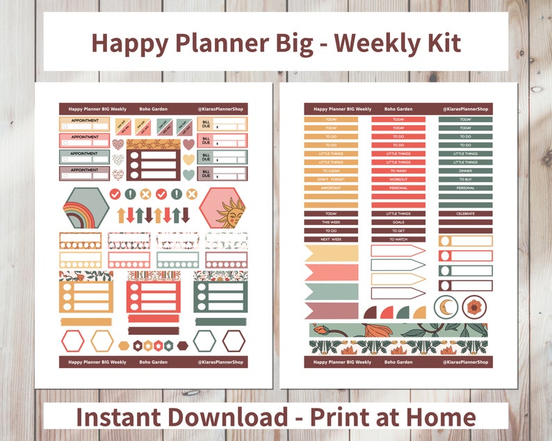 Boho Garden - Printable Weekly Sticker Kit for Happy Planner BIG ...