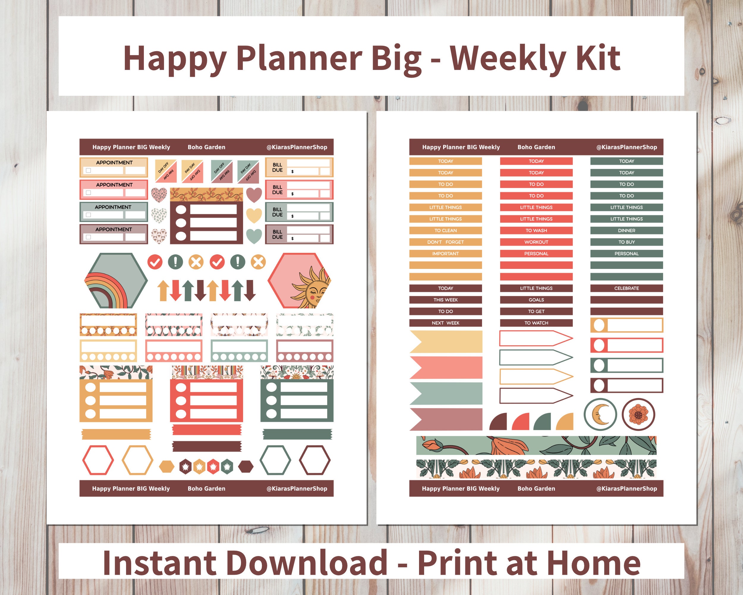 Boho Garden - Printable Weekly Sticker Kit for Happy Planner BIG ...