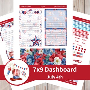 4 de julho - Kit de adesivos de painel mensal para impressão para planejadores 7 x 9 (J479DASH) Erin Condren Life Planner ECLP