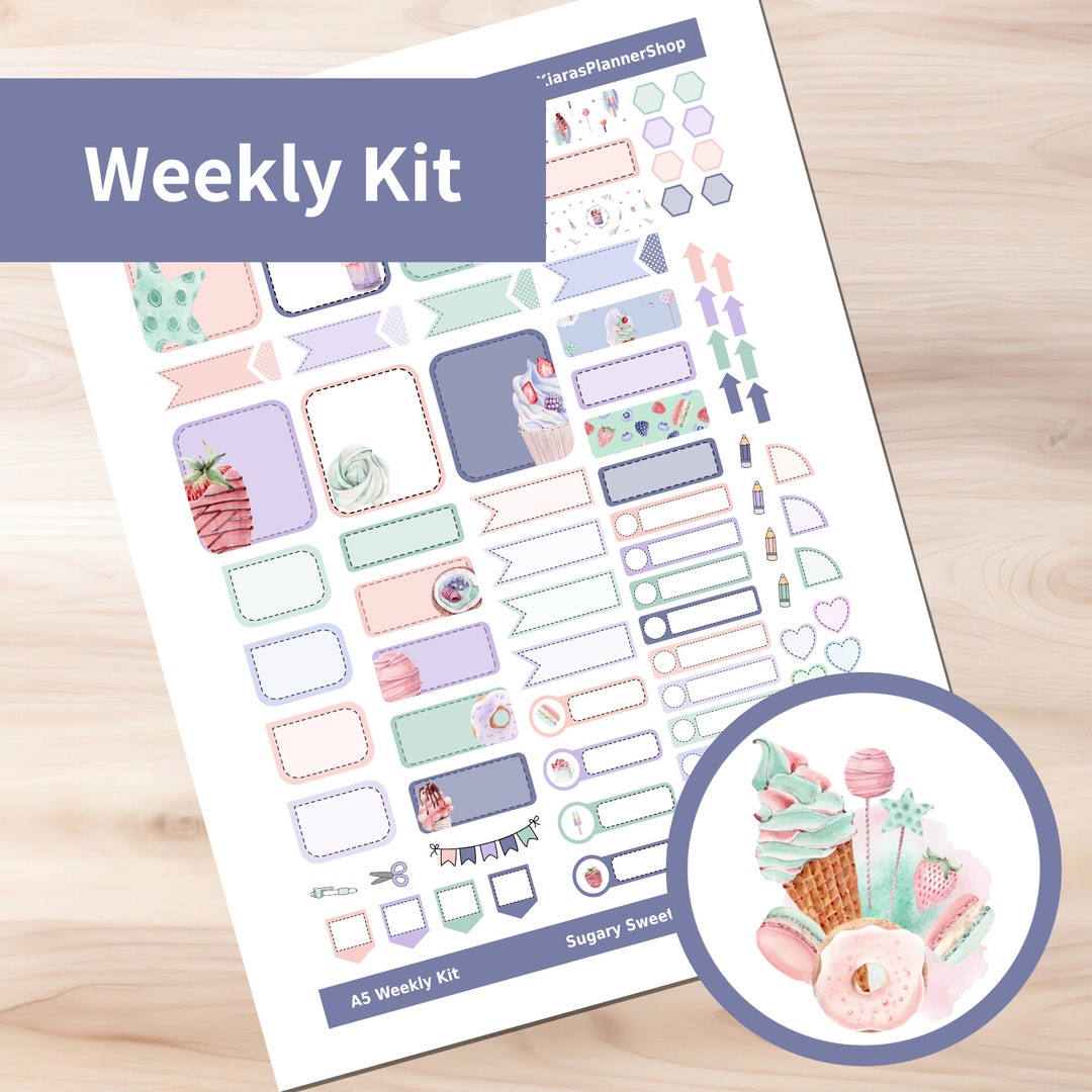 Sugary Sweets - Hobonichi Cousin A5 Printable Weekly Sticker Kit ...