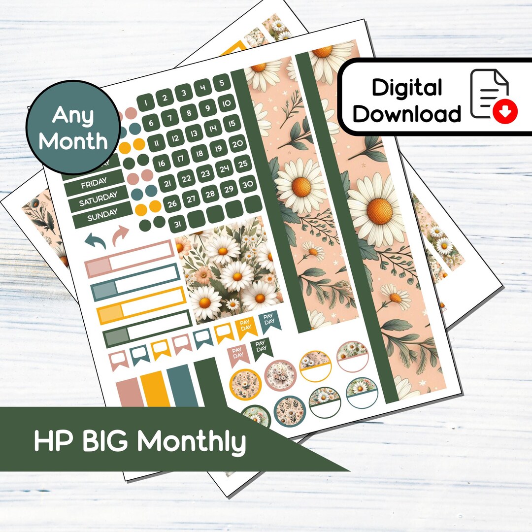 HP BIG Monthly - April Daisy Printable Monthly Sticker Kit for Happy ...