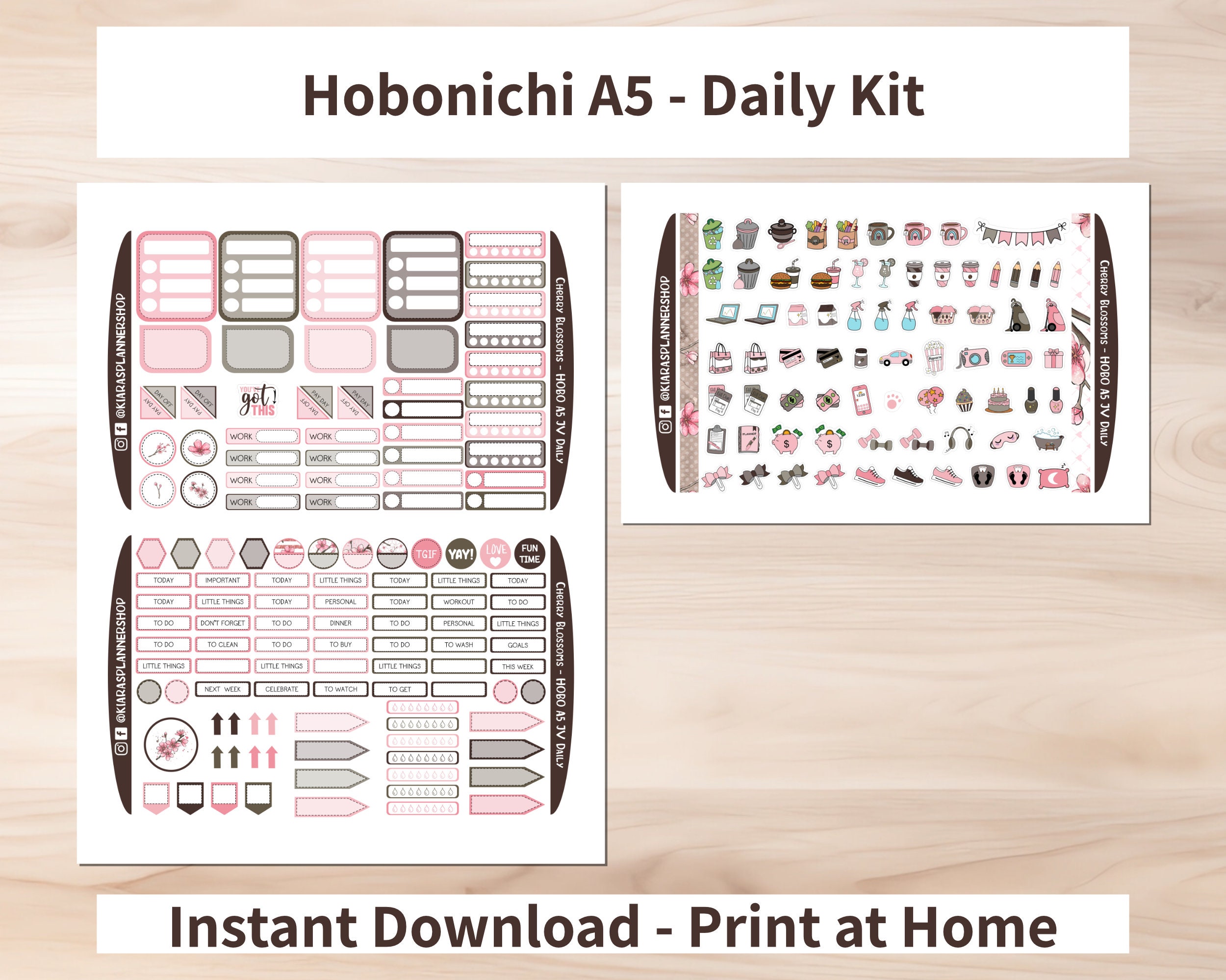 Cherry Blossoms - Hobonichi Cousin A5 Printable Daily Sticker Kit ...