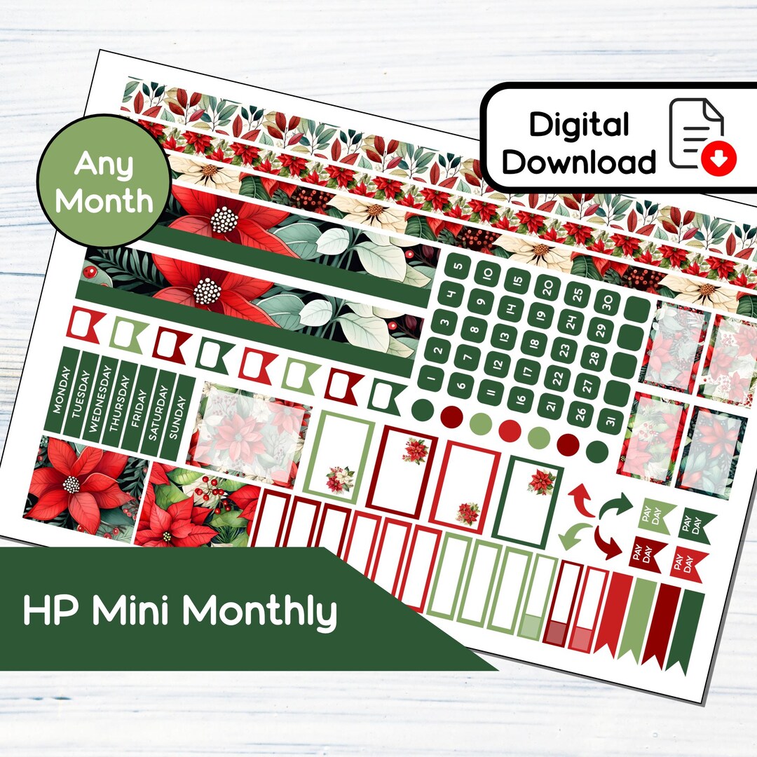 HP Mini Monthly - Poinsettias Printable Monthly Sticker Kit for Happy ...