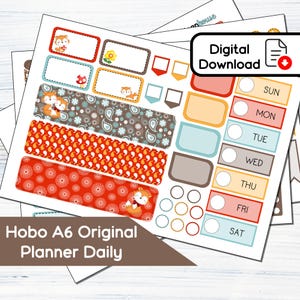 Hobonichi Original A6 Daily - Kit de adesivos diários/semanais para impressão Paisley Fox (5,9x4,1) - Kit de download instantâneo 106