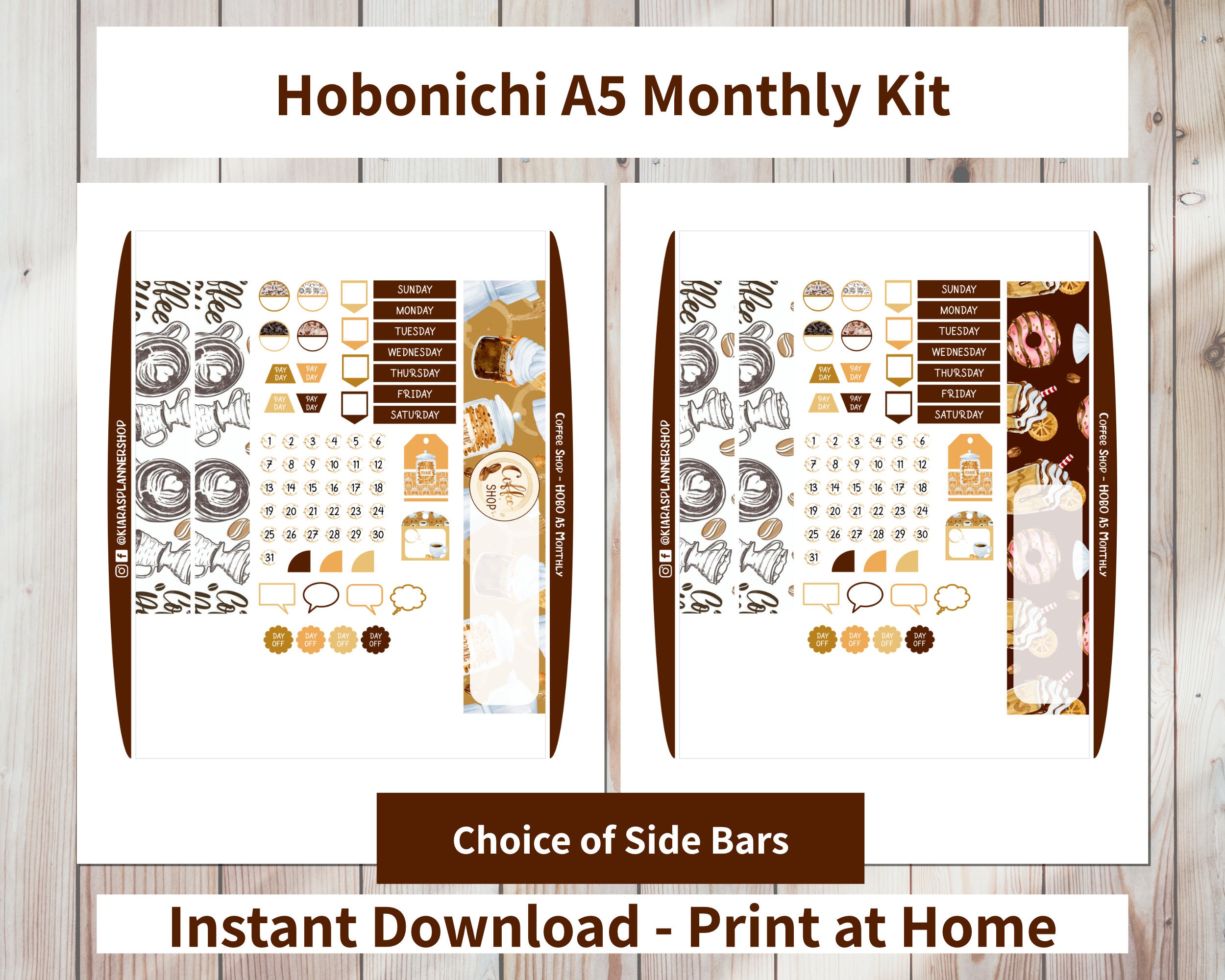 Coffee Shop - Hobonichi Cousin A5 Printable Monthly Sticker Kit (CSA5HM ...