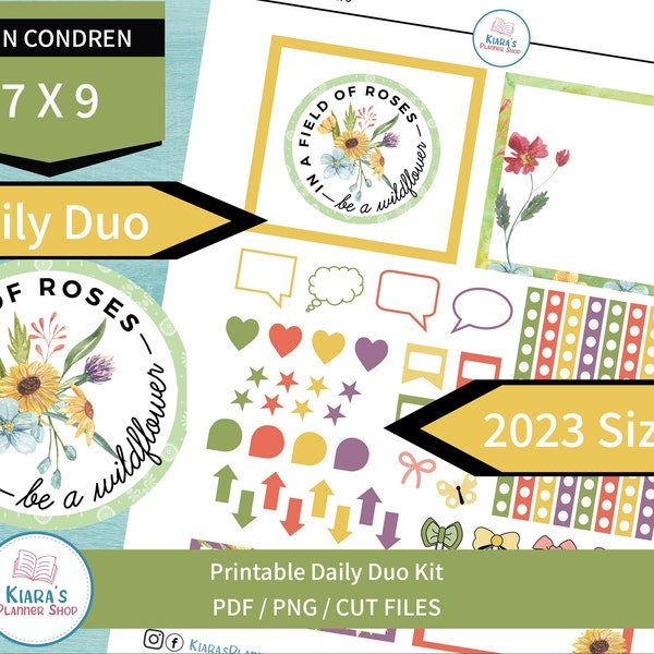 Wildflowers  - Printable Daily Duo Sticker Kit for 7x9 Planners (WF79DUO) Erin Condren 2023 Sizing