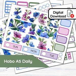 Kit de pegatinas imprimibles diarias Hobonichi Cousin A5 - Larkspur de julio (14,8 x 21,9 cm) - Descarga instantánea BF7