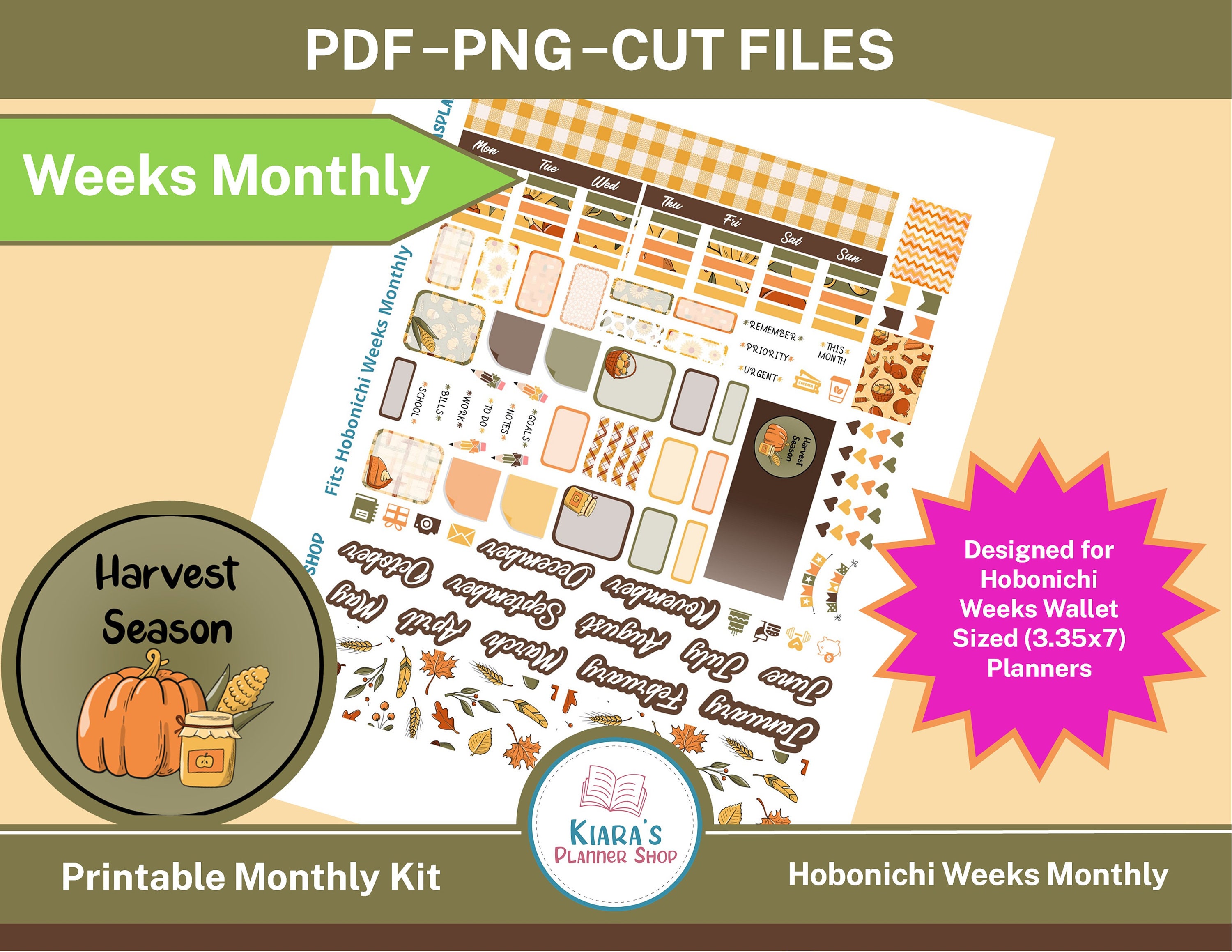Harvest Season Hobonichi Weeks Printable Monthly Sticker Kit HSHWM 3 ...