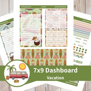 Férias - Kit de adesivos de painel mensal para impressão para planejadores 7 x 9 (VA79DASH) Erin Condren Life Planner ECLP